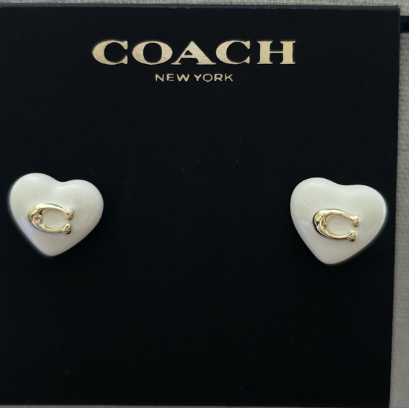 Coach Signature Enamel Heart Stud Earrings - Picture 1 of 7
